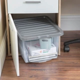 B&M Clear Storage Box With Lid 30L - Grey 4 B&M Clear Storage Box With Lid 30L - Grey - Image 2