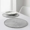 B&M Grey Round Pom Pom Placemats 4pk -Home Accessories Store 355688 4pk grey round placemats with pom poms