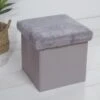 B&M Foldable Fur Seat - Grey 2 B&M Foldable Fur Seat - Grey -Home Accessories Store 366013 grey faux fur foldable seat ottoman