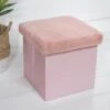 B&M Foldable Fur Seat - Blush 1 B&M Foldable Fur Seat - Blush -Home Accessories Store 366014 blush faux fur foldable seat ottoman