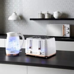 Goodmans Diamond Glass Kettle - White & Rose Gold -Home Accessories Store 371981 371982 382793 goodmans diamond white and rose gold microwave group