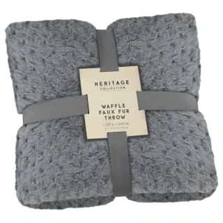 Waffle Faux Fur Throw - Grey 3 Waffle Faux Fur Throw - Grey