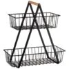 B&M Two Tier Storage Basket With Wooden Handle -Home Accessories Store 380165 2 tier storage basket wooden handle
