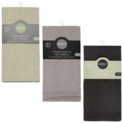 Simply Everyday Waffle Tea Towels 3pk - Grey -Home Accessories Store 380223 380224 380225 3pk simply everyday waffle teal towels main 2