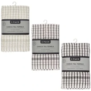 B&M Check Tea Towels - Black 3pk 7 B&M Check Tea Towels - Black 3pk - Image 5