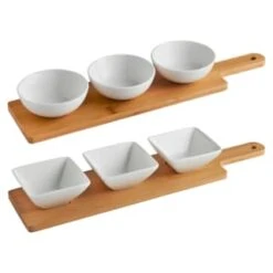 B&M Set Of 3 Serving Bowls With Bamboo Tray - Square 12 B&M Set Of 3 Serving Bowls With Bamboo Tray - Square -Home Accessories Store 380368 3pk serving boards with bamboo tray main