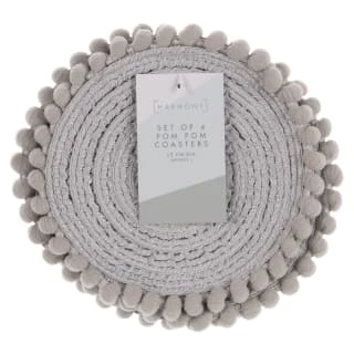 B&M Pom Pom Coasters - Grey 4pk 4 B&M Pom Pom Coasters - Grey 4pk - Image 2