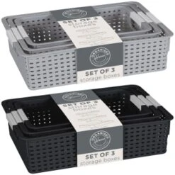 B&M Set Of Three Storage Baskets - Black -Home Accessories Store 384207 3pk storage boxes main