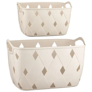 Diamond Embossed Cream Storage Basket - Large 4 Diamond Embossed Cream Storage Basket - Large - Image 2