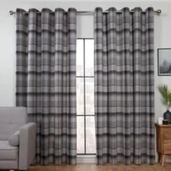 B&M Oakland Traditional Woven Grey Check Curtains 46 X 54"