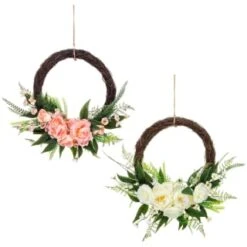 Bloom Wicker Floral Wreath - White -Home Accessories Store 392815 27cm half wicker floral wreath with jute hoop hanger group