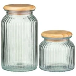 B&M Small Ribbed Glass Jar With Wooden Lid 9 B&M Small Ribbed Glass Jar With Wooden Lid -Home Accessories Store 394426 394427 ribbed glass jar with wooden lid group 1