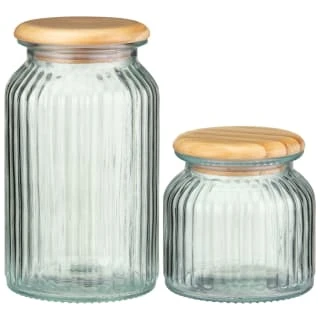B&M Large Ribbed Glass Jar With Wooden Lid 6 B&M Large Ribbed Glass Jar With Wooden Lid - Image 4