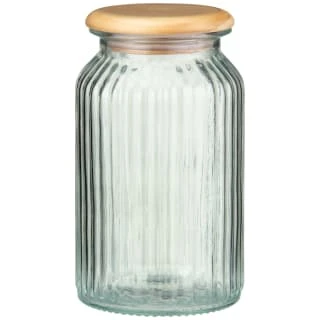 B&M Large Ribbed Glass Jar With Wooden Lid 3 B&M Large Ribbed Glass Jar With Wooden Lid