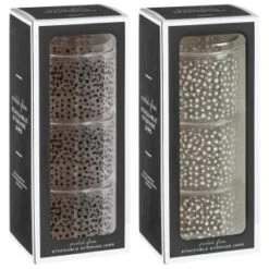 B&M Printed Glass Stackable Storage Jars 3pc - White -Home Accessories Store 396484 3pk printed glass stackable storage jars group