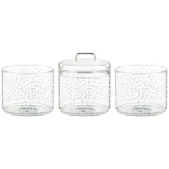 B&M Printed Glass Stackable Storage Jars 3pc - White -Home Accessories Store 396484 3pk printed glass stackable storage jars white 2