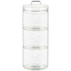 B&M Printed Glass Stackable Storage Jars 3pc - White -Home Accessories Store 396484 3pk printed glass stackable storage jars white 4